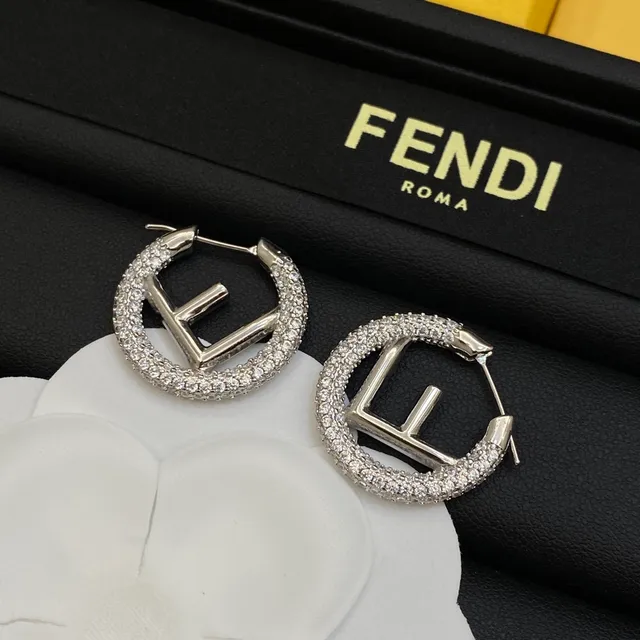 Fendi FF حلقات فضة ذهب Pavé-Crystal Interlocking Logo أقراط 4