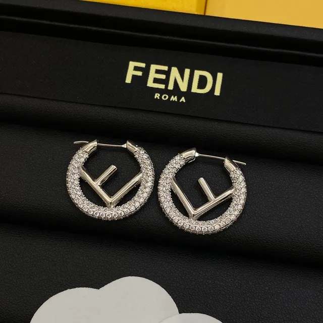 Fendi FF حلقات فضة ذهب Pavé-Crystal Interlocking Logo أقراط 5
