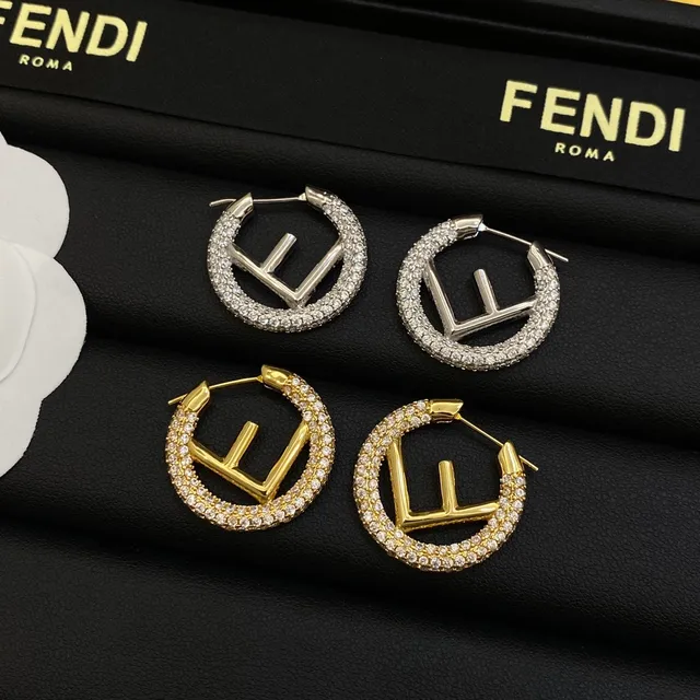 Fendi FF حلقات فضة ذهب Pavé-Crystal Interlocking Logo أقراط 6