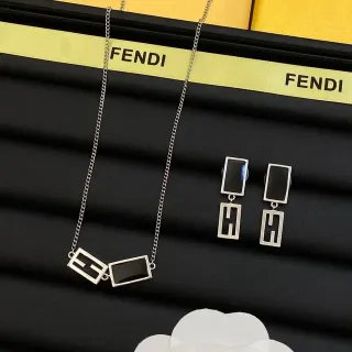 Fendi FF Logo أقراط هندسية مستطيلة أسود فضي