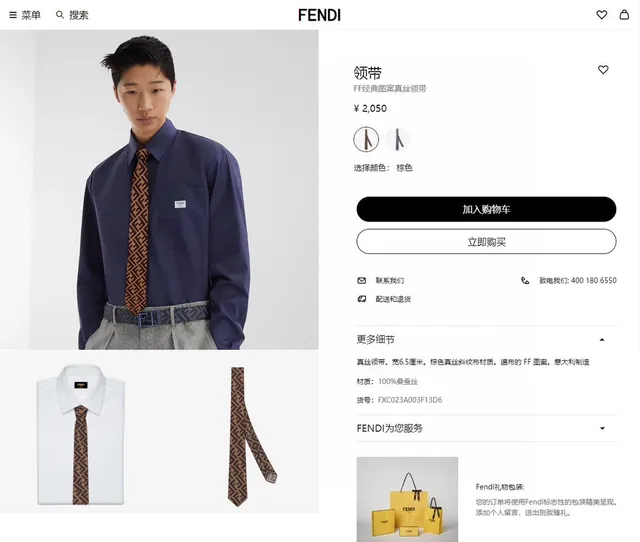 Fendi FF Monogram 棕色和米色领带 2