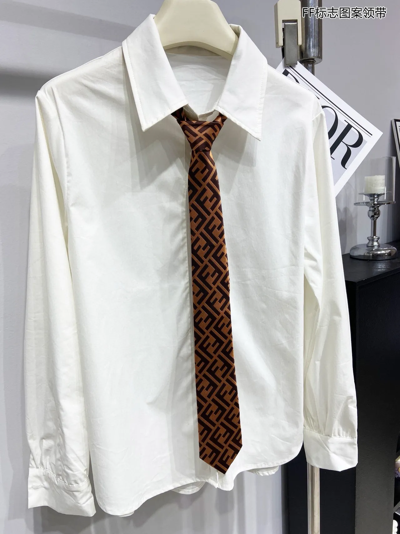 Fendi FF Monogram 棕色和米色领带 8