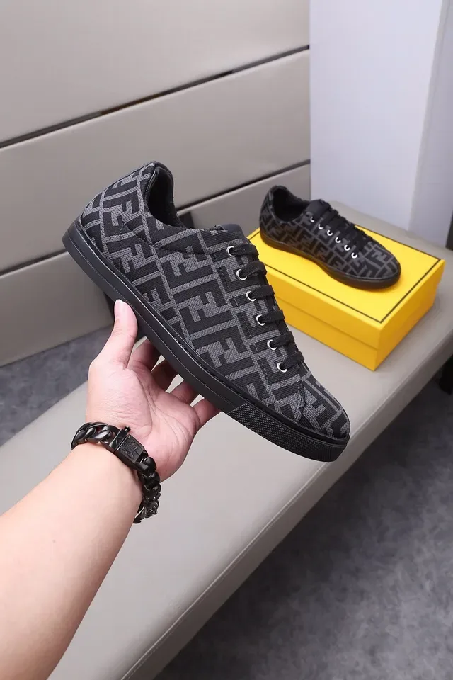 Fendi FF Monogram Sneaker Black Gray Monogrammed Textile Upper Cupsole Lifestyle Sneakers 3