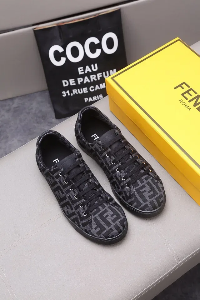 Fendi FF Monogram Sneaker Black Gray Monogrammed Textile Upper Cupsole Lifestyle Sneakers 4