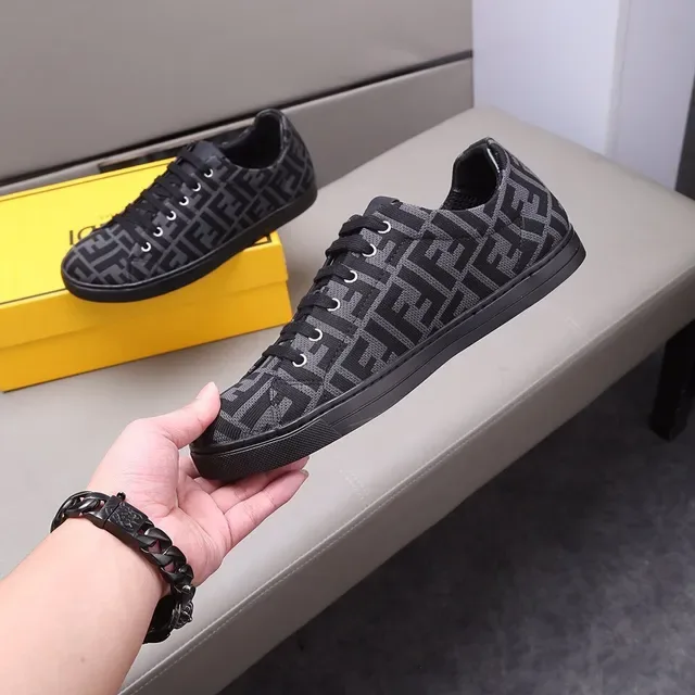 Fendi FF Monogram Sneaker Black Gray Monogrammed Textile Upper Cupsole Lifestyle Sneakers 6