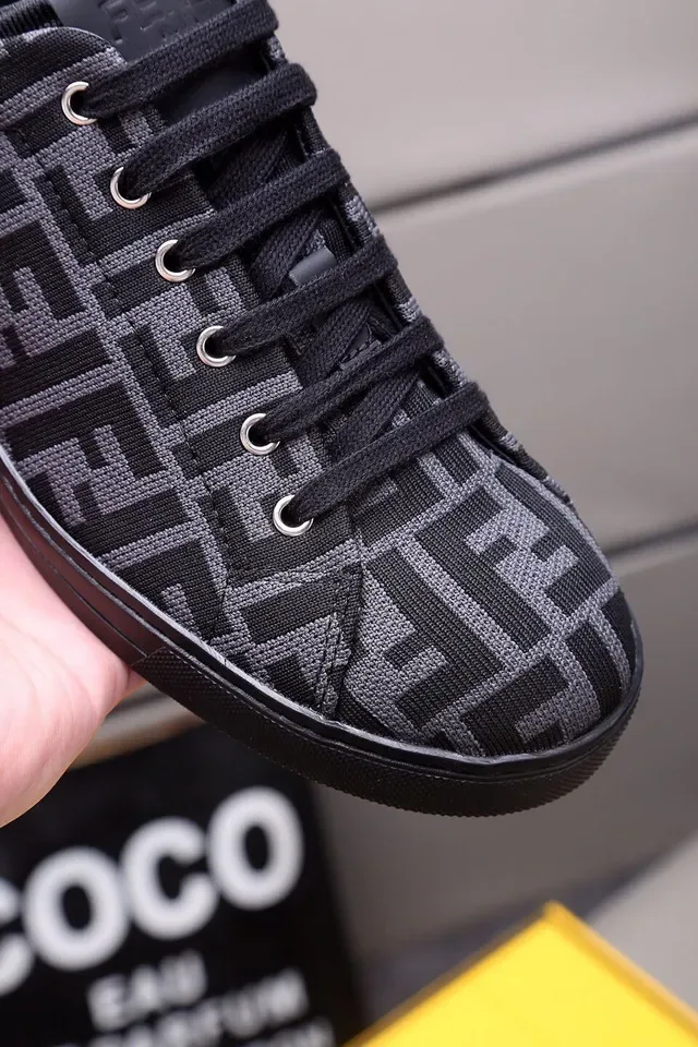 Fendi FF Monogram Sneaker Black Gray Monogrammed Textile Upper Cupsole Lifestyle Sneakers 8