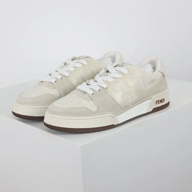 Fendi First Beige Brown Layered Textile And Suede Upper Tonal FF Motif Overlay Lifestyle Sneakers 2