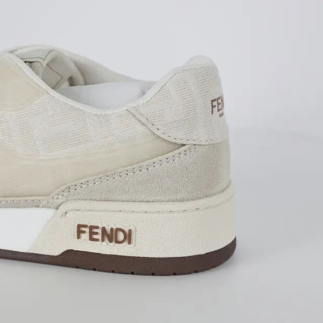 Fendi First Beige Brown Layered Textile And Suede Upper Tonal FF Motif Overlay Lifestyle Sneakers 4