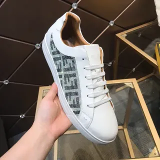 Fendi First White Beige Leather Crystal-Embellished FF Monogram Side Panel Lifestyle Sneakers