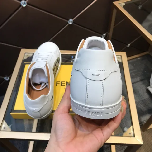 Fendi First White Beige Leather Crystal-Embellished FF Monogram Side Panel Lifestyle Sneakers 4