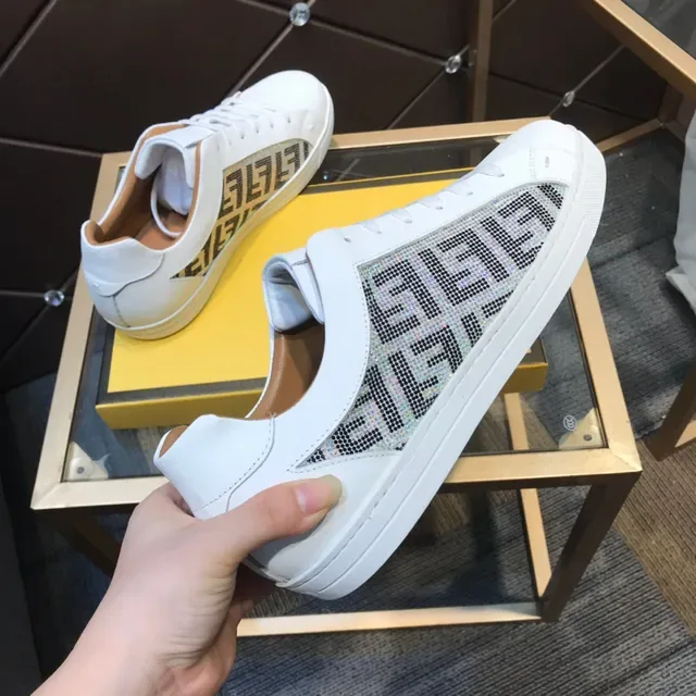 Fendi First White Beige Leather Crystal-Embellished FF Monogram Side Panel Lifestyle Sneakers 5