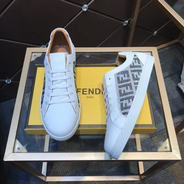 Fendi First White Beige Leather Crystal-Embellished FF Monogram Side Panel Lifestyle Sneakers 6
