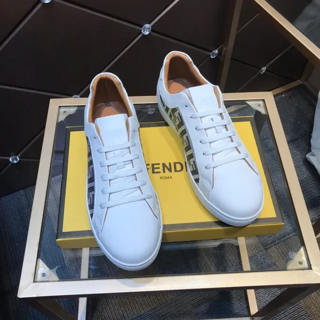 Fendi First White Beige Leather Crystal-Embellished FF Monogram Side Panel Lifestyle Sneakers 7