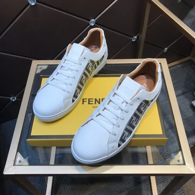 Fendi First White Beige Leather Crystal-Embellished FF Monogram Side Panel Lifestyle Sneakers 8