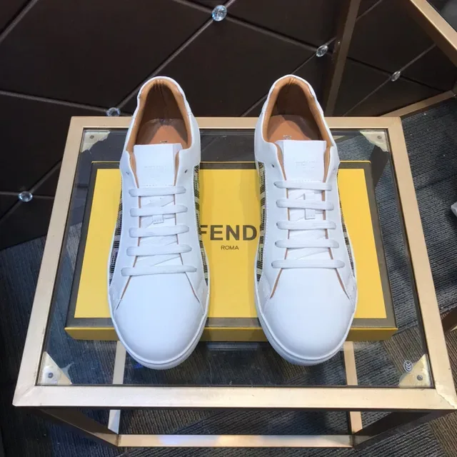 Fendi First White Beige Leather Crystal-Embellished FF Monogram Side Panel Lifestyle Sneakers 9