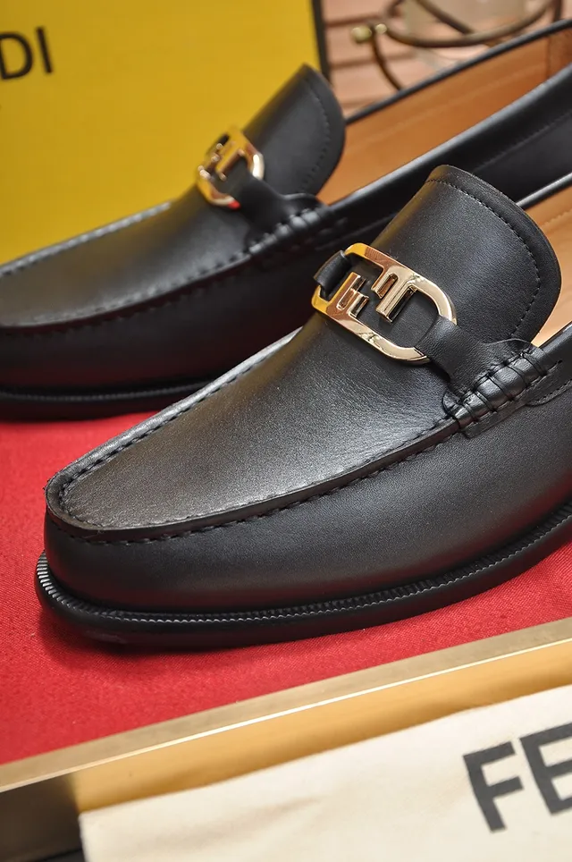 Fendi Gancini Loafer Black Leather Gold-Tone Buckle Loafers 2