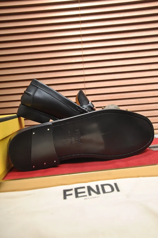 Fendi Gancini Loafer Black Leather Gold-Tone Buckle Loafers 3