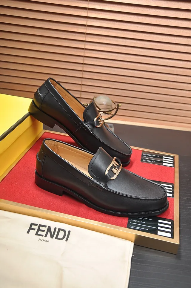 Fendi Gancini Loafer Black Leather Gold-Tone Buckle Loafers 4