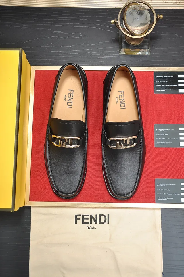 Fendi Gancini Loafer Black Leather Gold-Tone Buckle Loafers 5