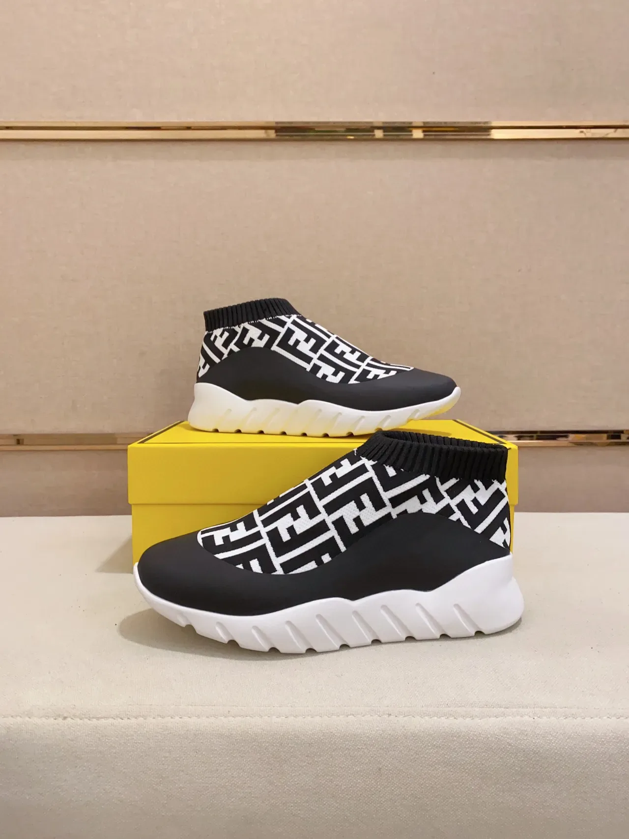 Fendi Speed Trainer Black and White FF Monogram Lifestyle Sneakers 4
