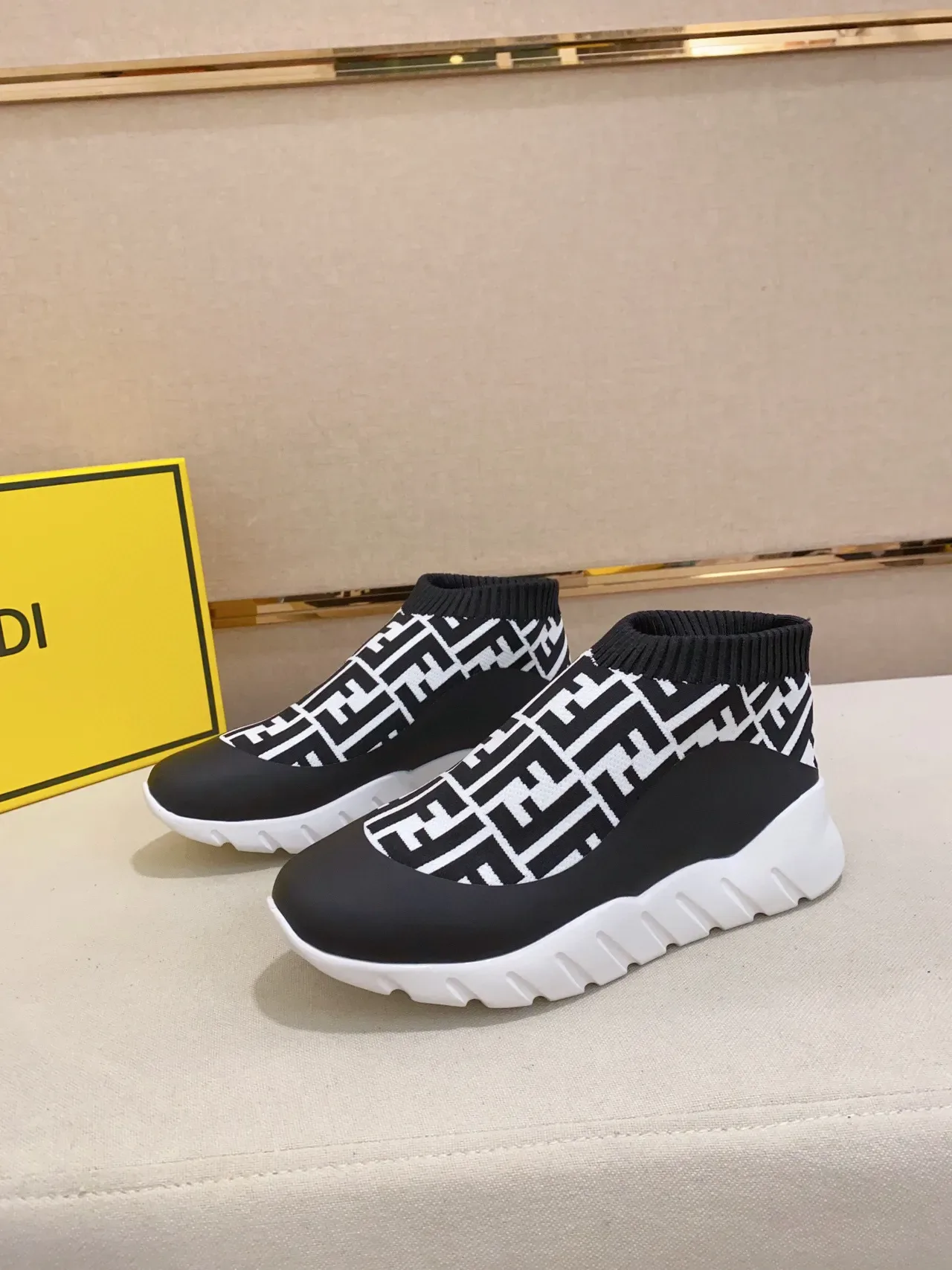 Fendi Speed Trainer Black and White FF Monogram Lifestyle Sneakers 5