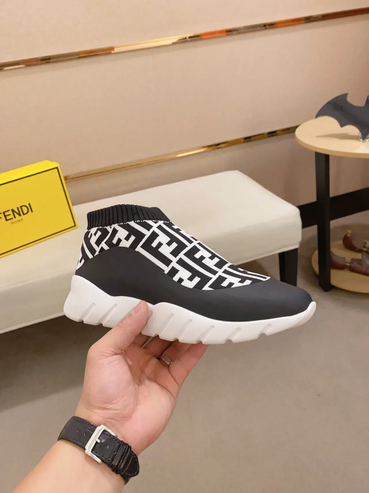 Fendi Speed Trainer Black and White FF Monogram Lifestyle Sneakers 7