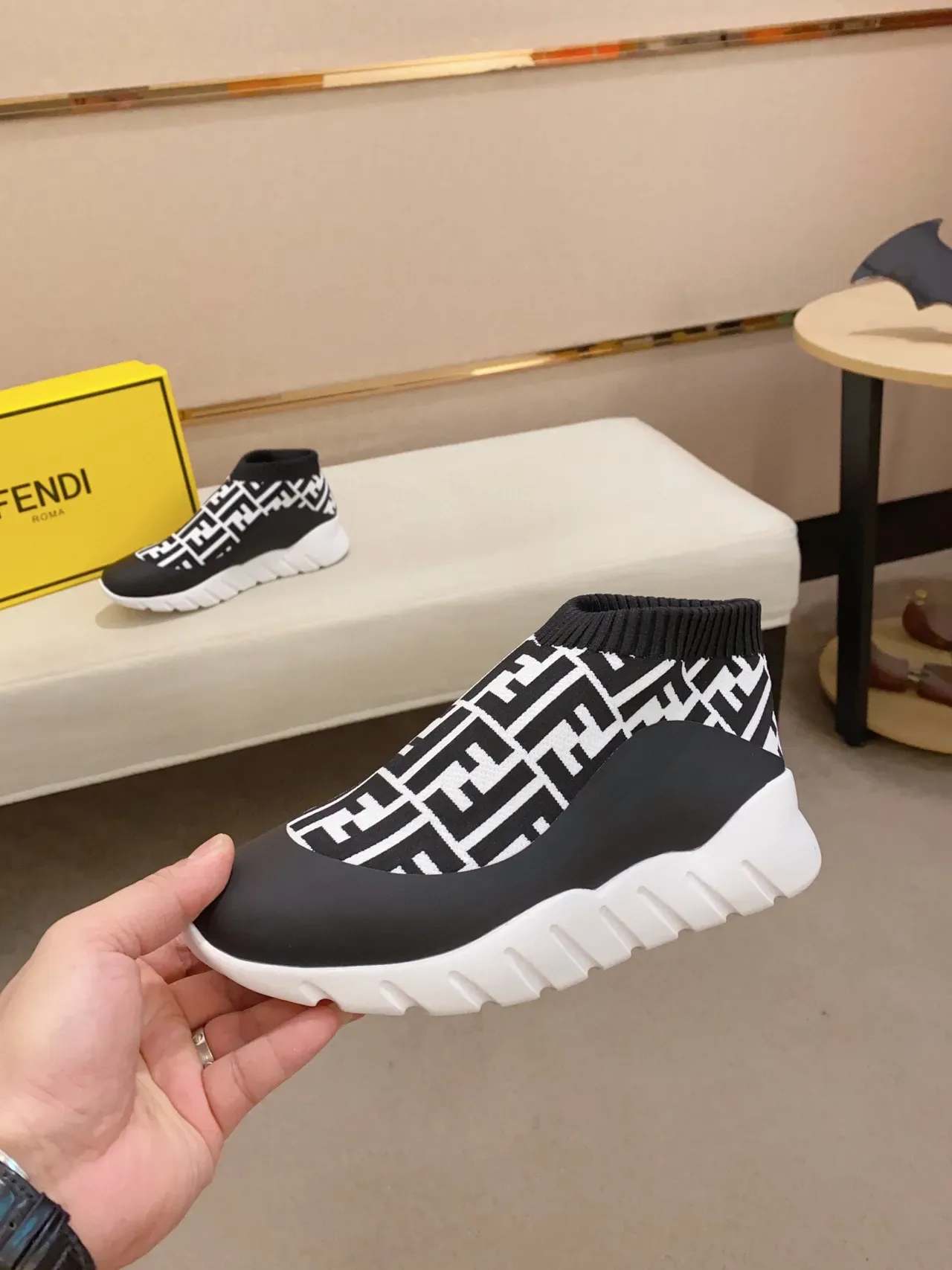 Fendi Speed Trainer Black and White FF Monogram Lifestyle Sneakers 8