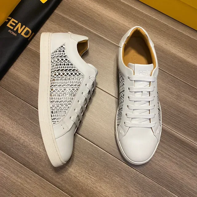 Fendi White Leather Laser-Cut Side Panel Lifestyle Sneakers 8