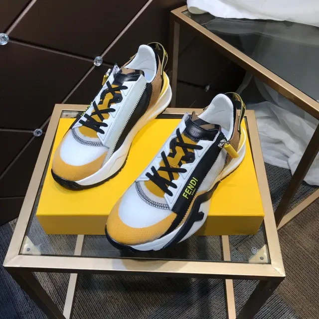 Fendi White Yellow Zipper-Accented Color-Blocked Chunky Sneakers 1