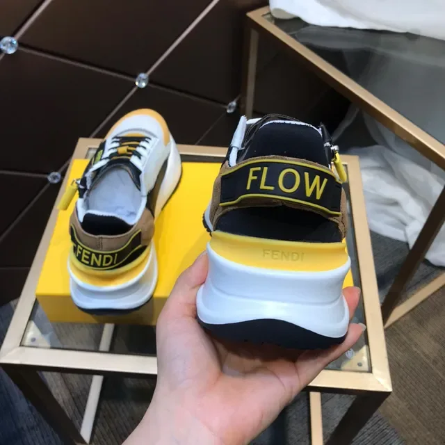 Fendi White Yellow Zipper-Accented Color-Blocked Chunky Sneakers 6
