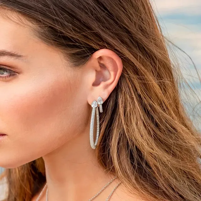 apm Monaco Silver Navy Teardrop-Shaped Pavé-Set Band Earrings 2