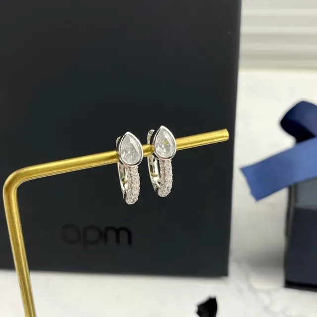 apm Monaco Silver Navy Teardrop-Shaped Pavé-Set Band Earrings 4
