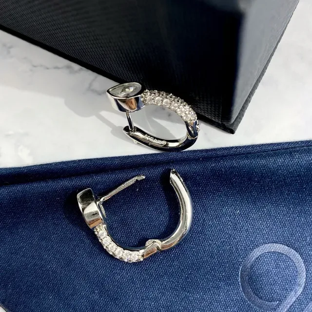 apm Monaco Silver Navy Teardrop-Shaped Pavé-Set Band Earrings 6