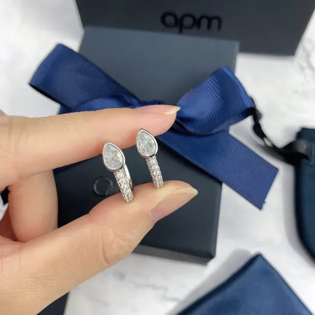 apm Monaco Silver Navy Teardrop-Shaped Pavé-Set Band Earrings 7