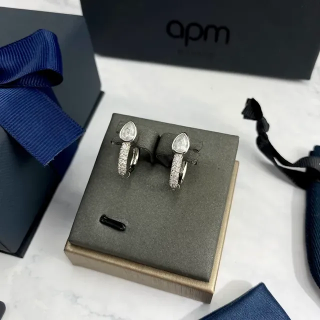 apm Monaco Silver Navy Teardrop-Shaped Pavé-Set Band Earrings 8
