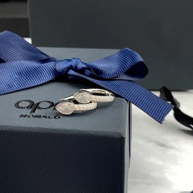 apm Monaco Silver Navy Teardrop-Shaped Pavé-Set Band Earrings 9