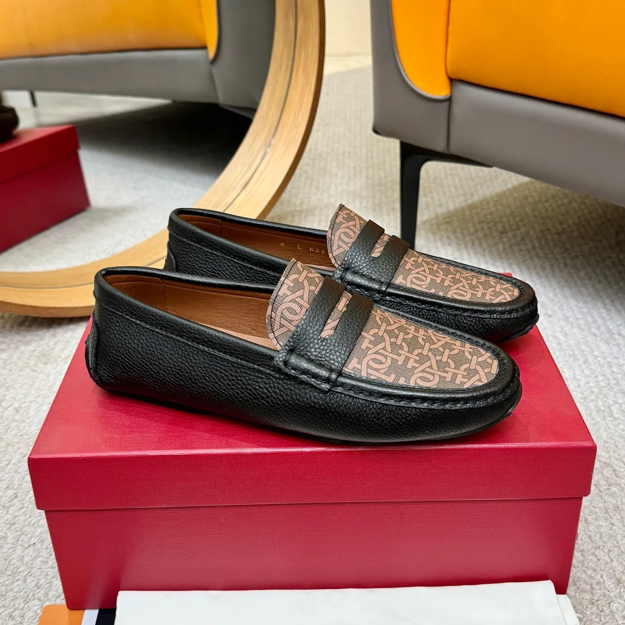 Bally Black Brown Leather Monogrammed Canvas Vamp Loafer 5