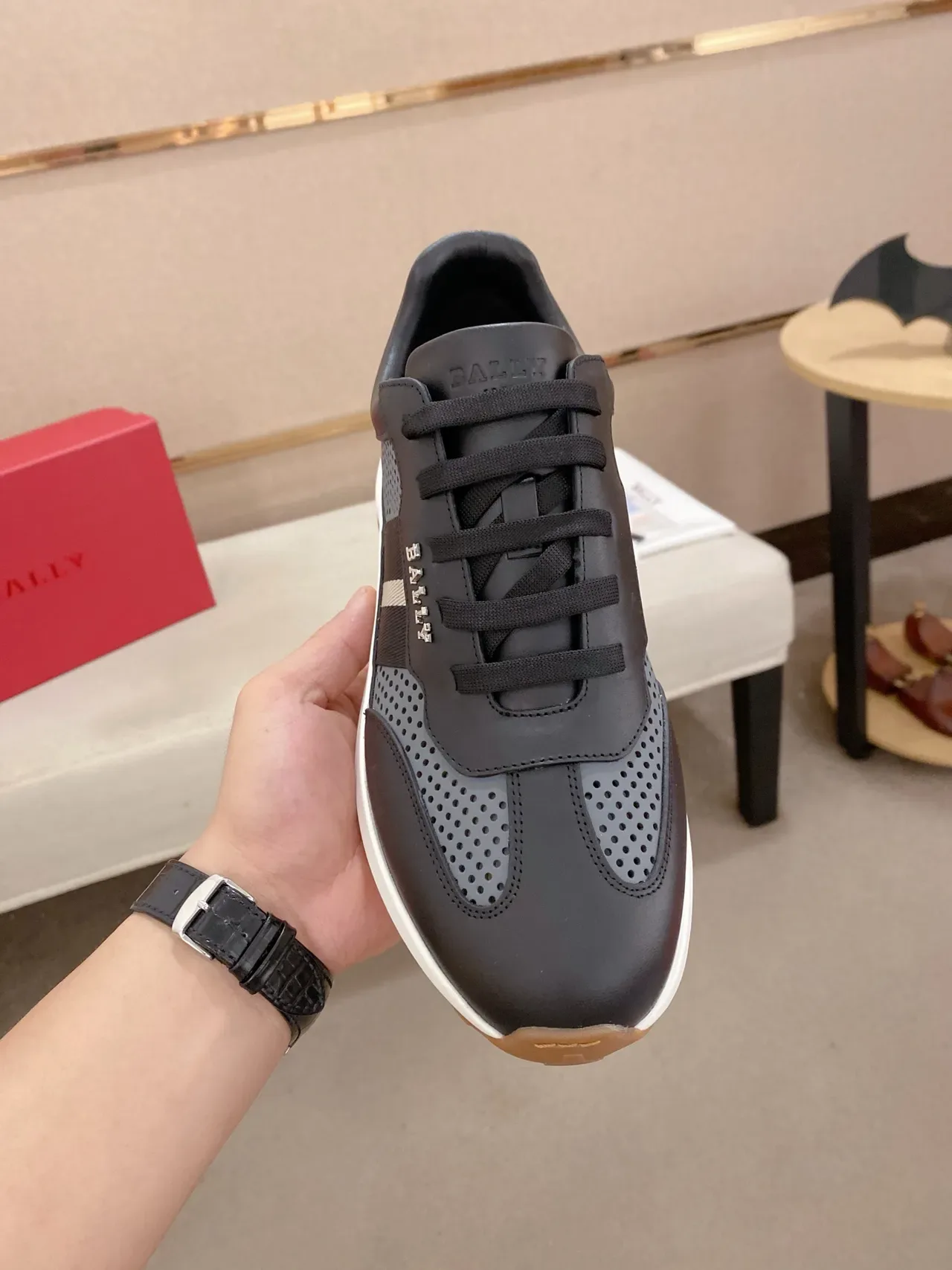 Bally Black White Perforated Leather Upper Striped Side Panel Lifestyle Sneakers 6