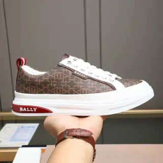 BALLY Brown Red Monogram-Print Upper White Platform Sole Sneakers