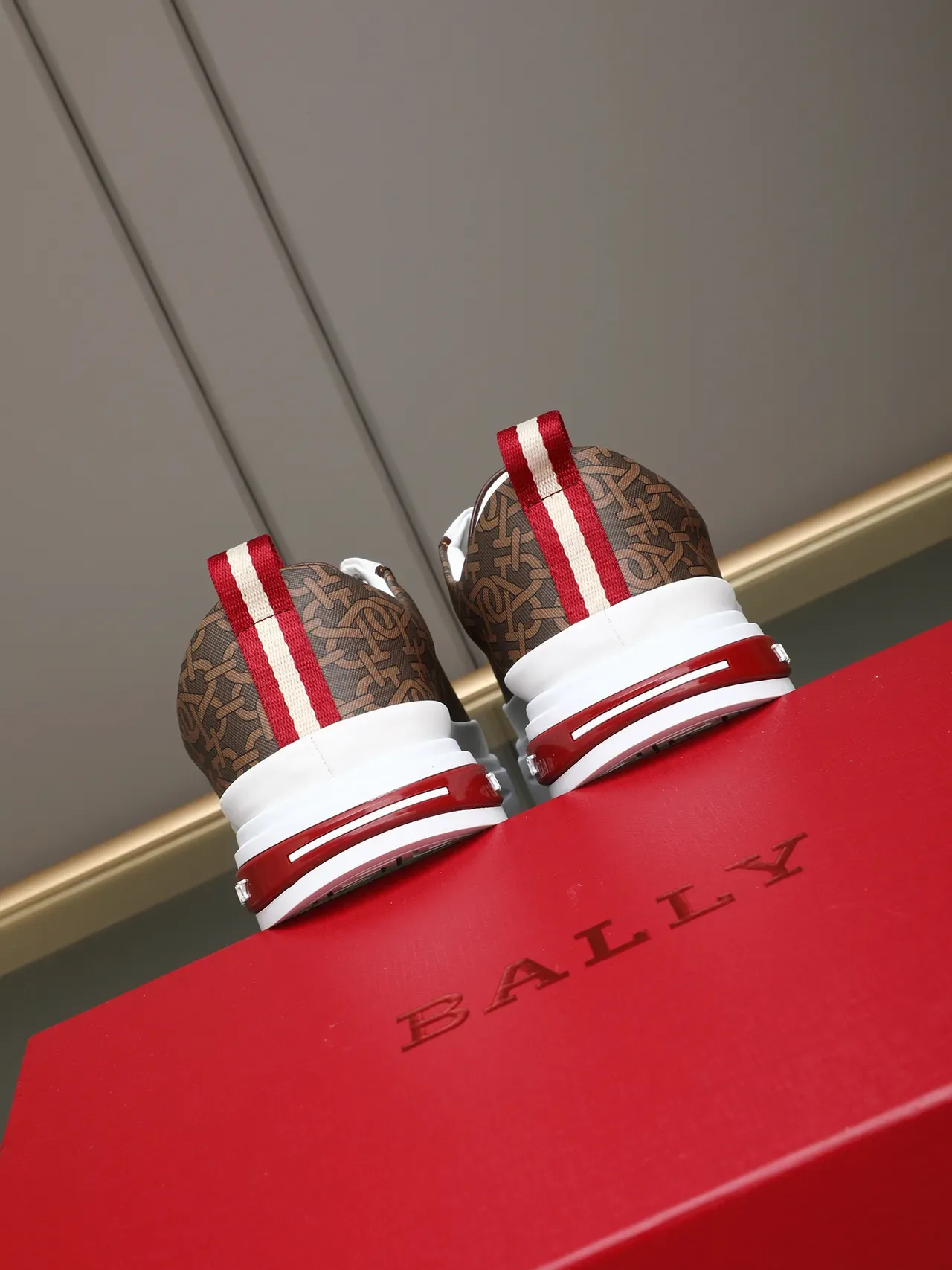 BALLY Brown Red Monogram-Print Upper White Platform Sole Sneakers 3