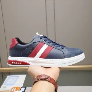 BALLY Navy Red Cuero-Suede Híbrido Superior Detalle de Rayas Laterales Zapatillas
