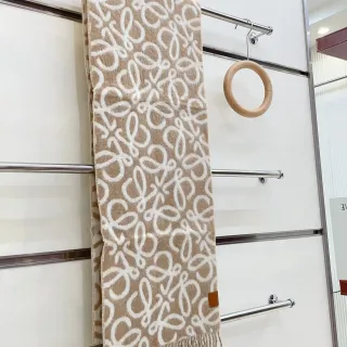 Beige and Cream Abstract Loop Pattern Cashmere Scarf