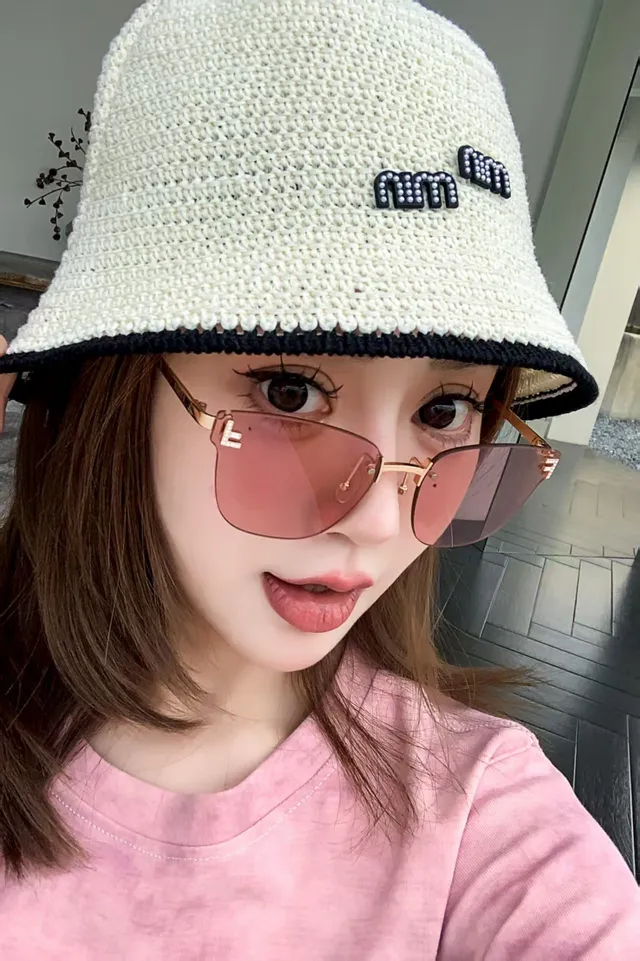 Beige Black Woven Crochet Texture Pearl-Embellished Logo Bucket Hat 3