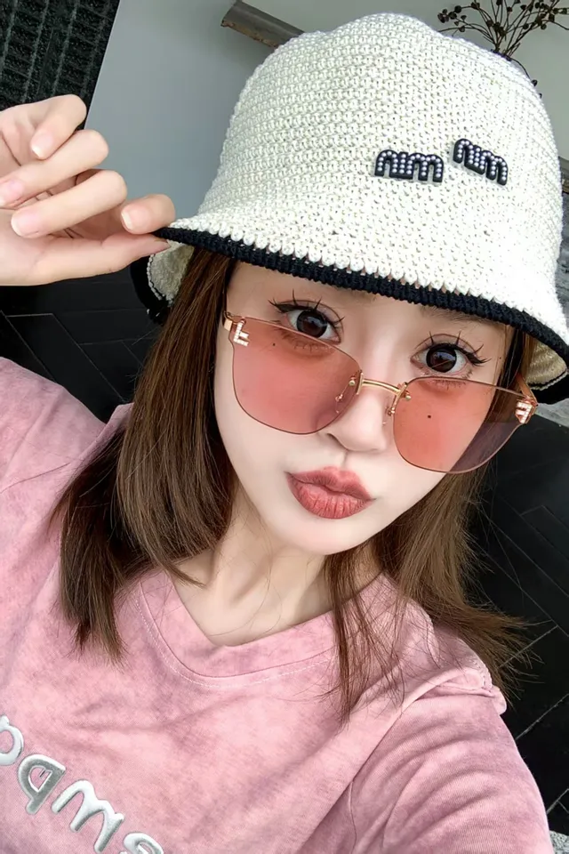 Beige Black Woven Crochet Texture Pearl-Embellished Logo Bucket Hat 8