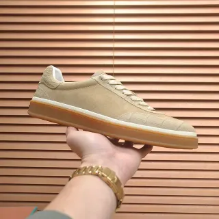 Beige Brown Suede Upper Gum Rubber Sole Sneakers