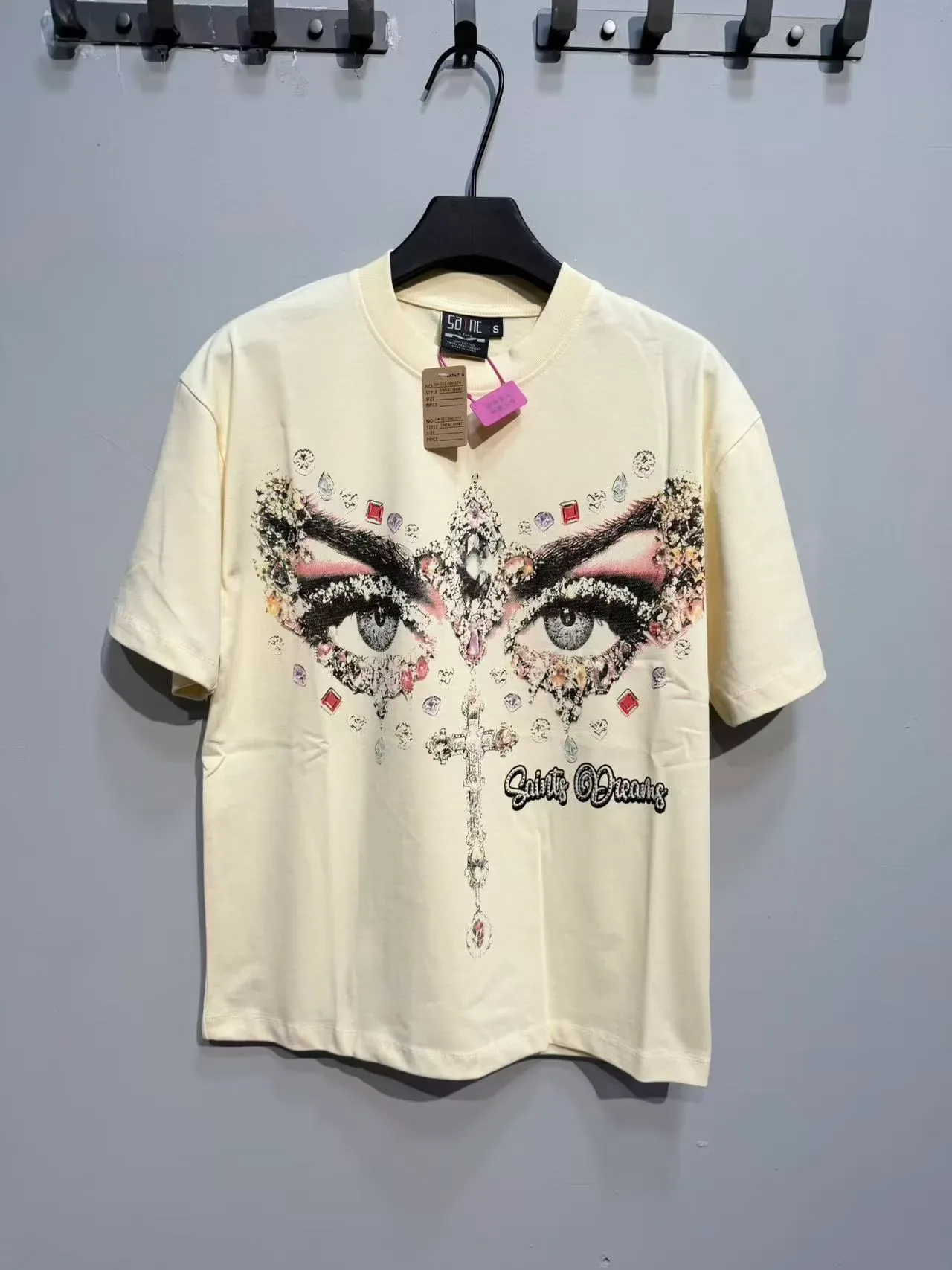 Beige Graphic-Print Oversized Fit T-Shirt 5