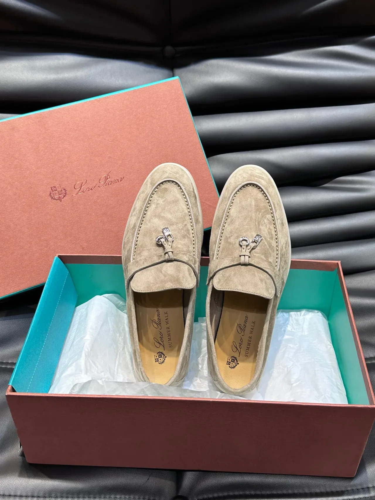 Beige Suede Tassel Strap Loafers 5