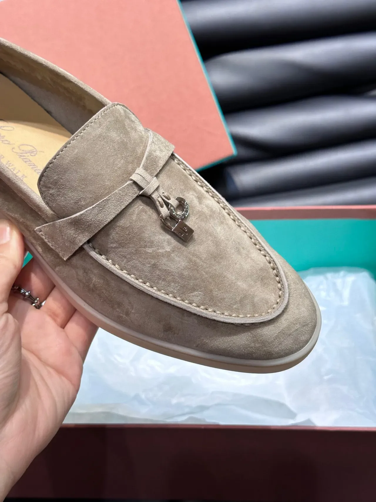 Beige Suede Tassel Strap Loafers 8