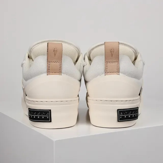 Beige White Canvas Upper Frayed Edge Detailing Sneakers 8
