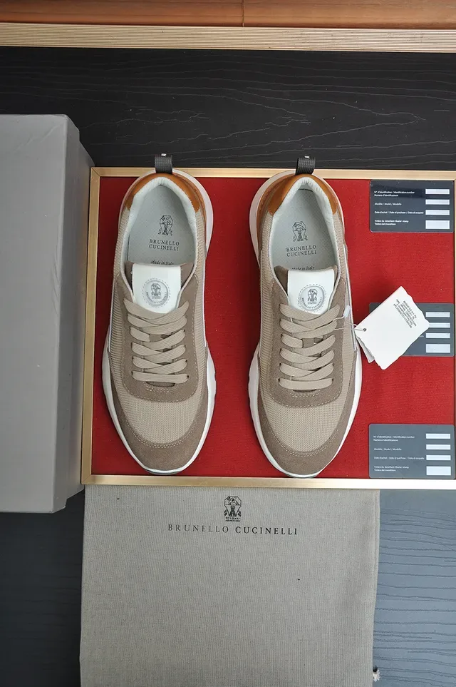 Beige White Layered Mesh-Suede Upper Sculpted Midsole Sneakers 5
